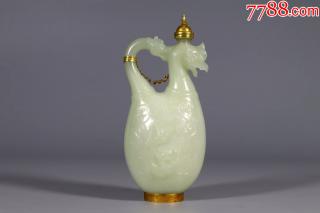 和田白玉包金螭龙纹马背壶