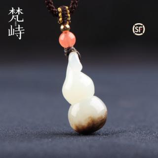 梵峙和田玉白玉葫芦挂件吊坠送证书俄料白玉黑皮草花福禄 默认